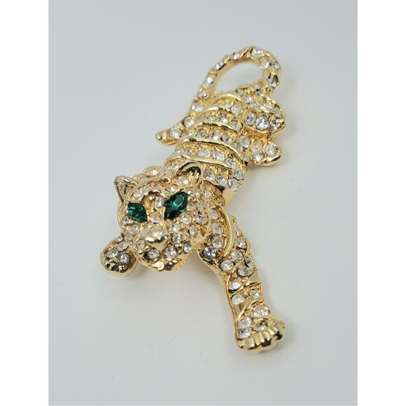 Vintage Rhinestone Crouching Tiger - Big Cat –  Brooch Pin - Mint Condition - Picture 5 of 5